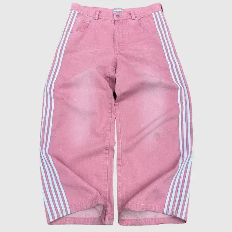 Y2K Baggy Jeans Harajuku Vintage Striped Embroidered High Quality Sweatpants Men Women Hip Hop Casual Wide Leg Jeans Streetwear