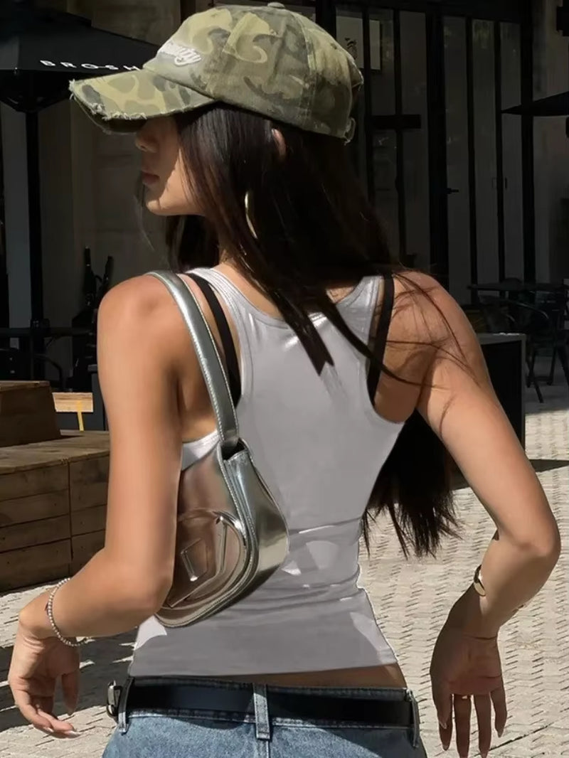 Summer New Solid Colour Slim Tank Top One-Piece Lace-Up Square Neck Sleeveless Y2K Tops Fashion Sexy Casual Women Clothing